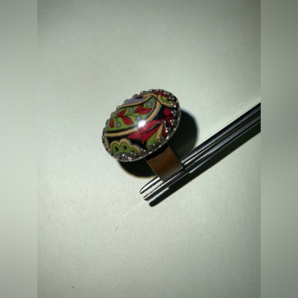 Vtg Antique Copper Multicolor Paisley Cabochon Ring in Beveled Setting Sz 7 - Picture 15 of 16